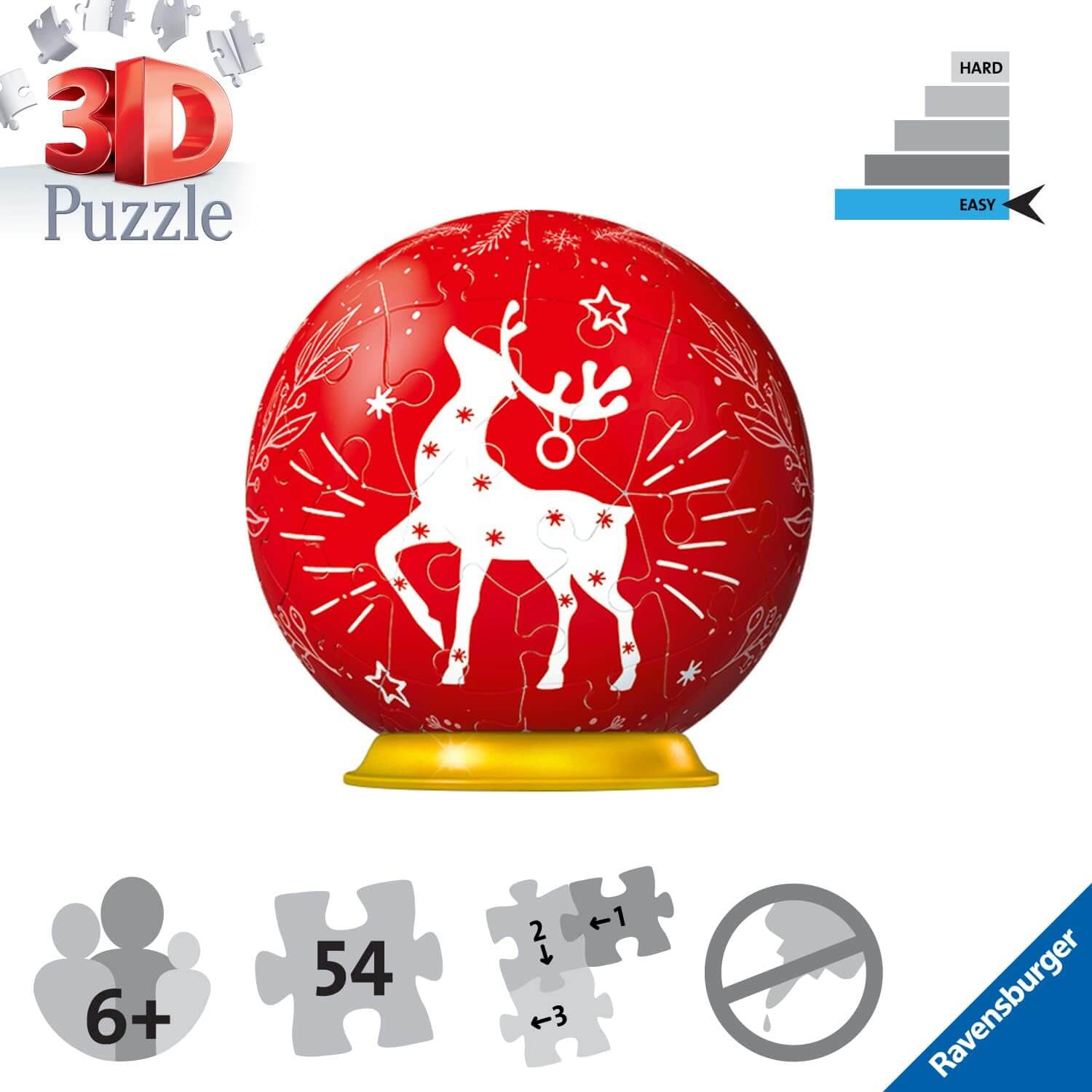 3D Puzzle Ball Red Reindeer - 54 Pieces