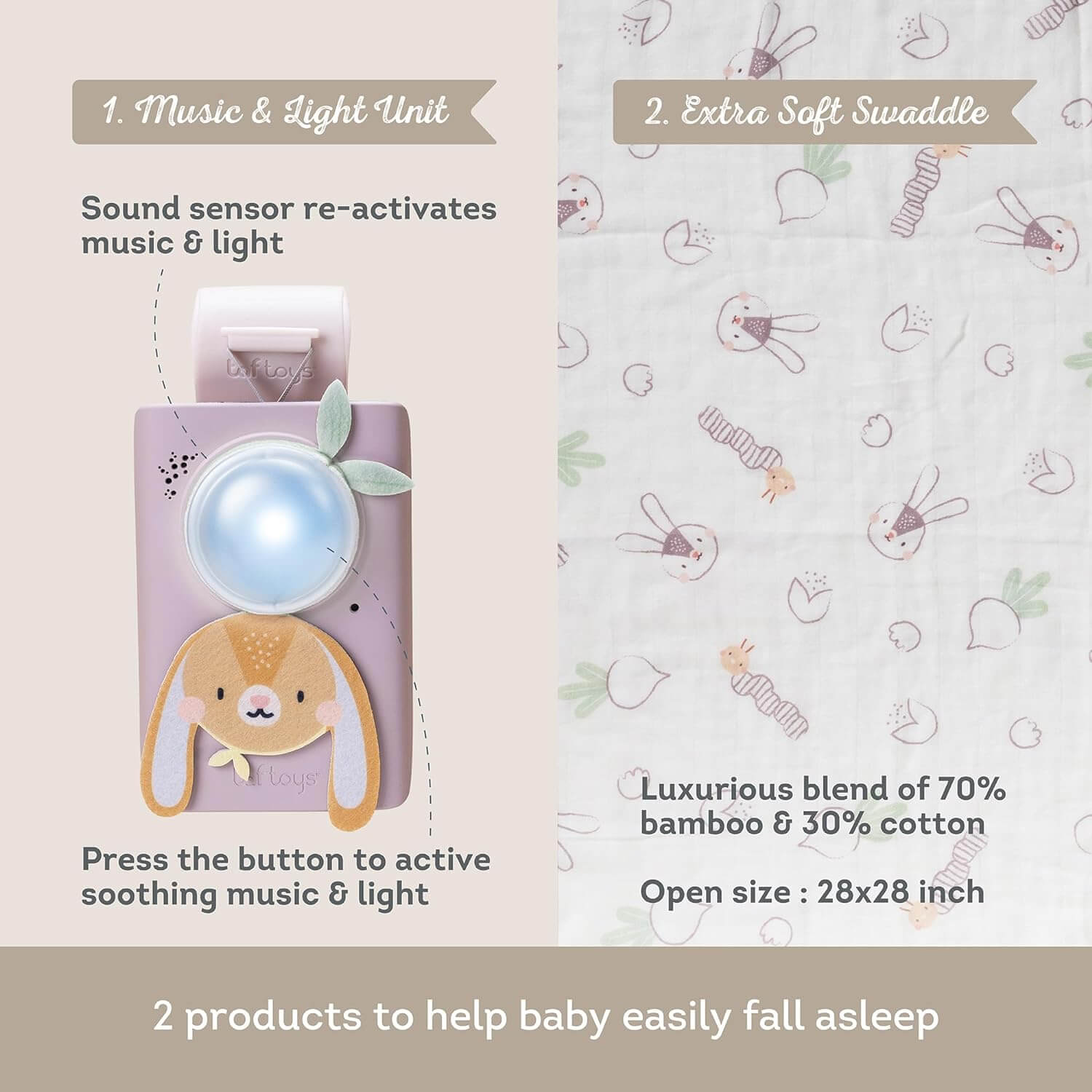 Baby Soothing Sound Machine with Cry Activated Sensor Bunny Soother and Swaddle Set