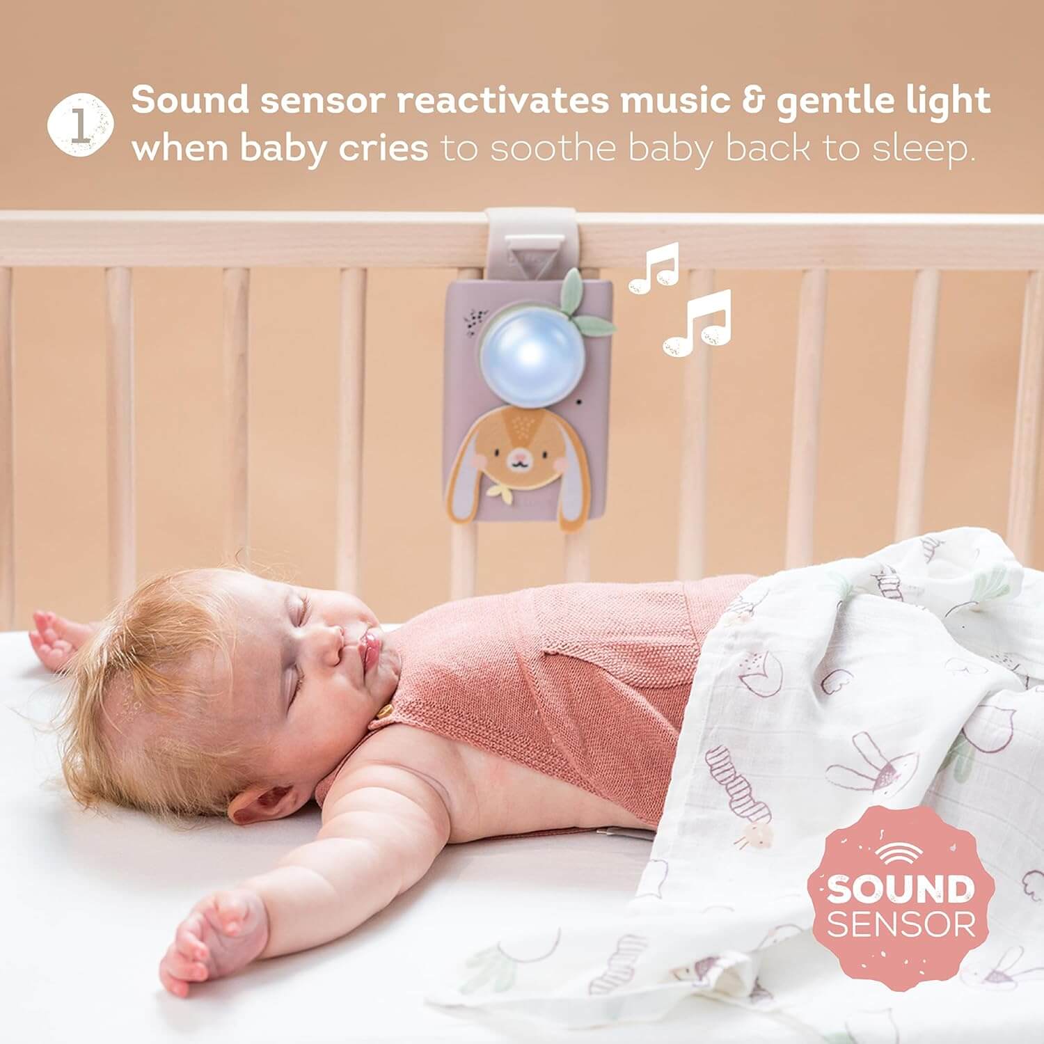 Baby Soothing Sound Machine with Cry Activated Sensor Bunny Soother and Swaddle Set