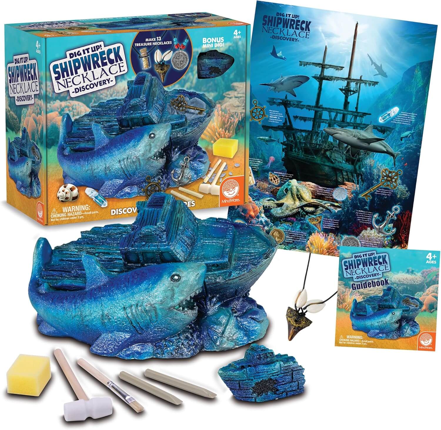 Dig It Up! Shipwreck Discovery Dig Kit - Jewelry Making Kit for Kids Ages 4 and Up – Includes 2 Digging Toys to Uncover 13 Shipwreck Treasures, 13 Cords & 50 Beads to Make Necklaces