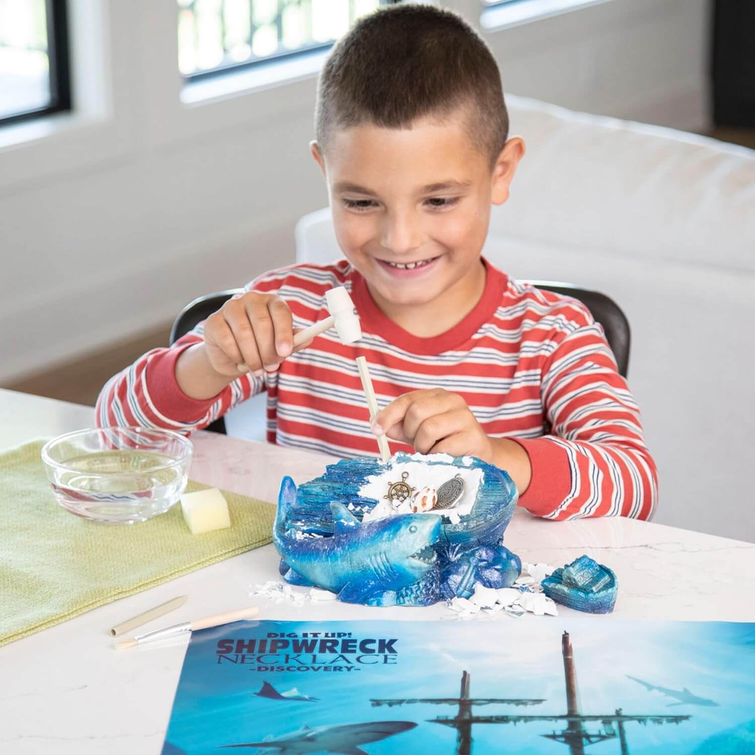 Dig It Up! Shipwreck Discovery Dig Kit - Jewelry Making Kit for Kids Ages 4 and Up – Includes 2 Digging Toys to Uncover 13 Shipwreck Treasures, 13 Cords & 50 Beads to Make Necklaces