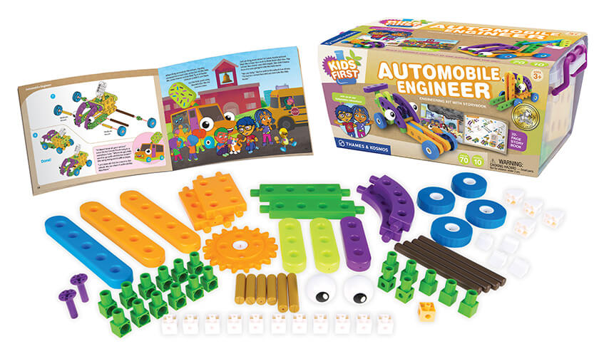 Kids First Automobile, Thames & Kosmos Engineering kit with Story Book, 70 Pieces, 10 Different Models to Build, Ages 3+