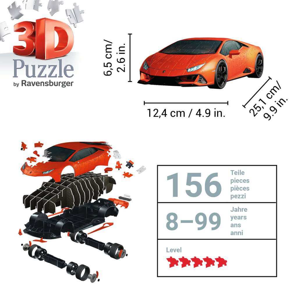 Ravensburger Orange Lamborghini Huracan | 3D Puzzle | 108 Pieces