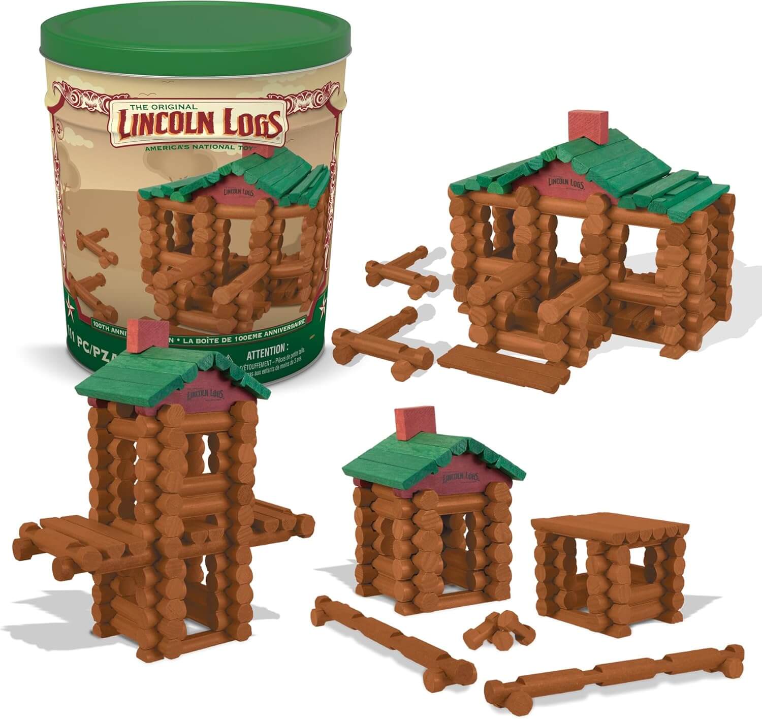 Lincoln Logs 100th Anniversary Tin 111 pieces