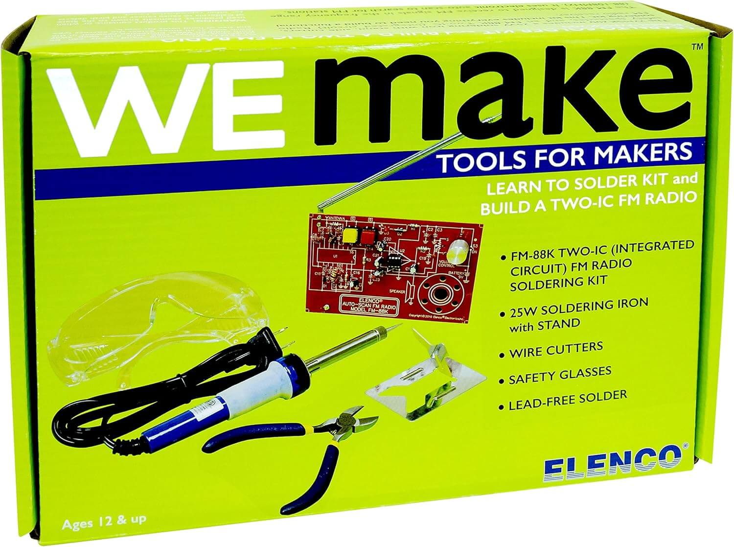 WEmake FM Radio DIY Soldering Kit with Tools | Soldering Iron | Side Cutters | Safety Glasses | Solder | Great Stem Project