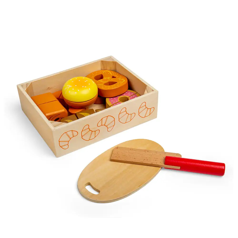 Cutting Bread and Pastries Crate Wooden Play Food