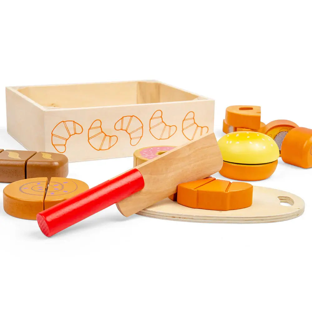 Cutting Bread and Pastries Crate Wooden Play Food