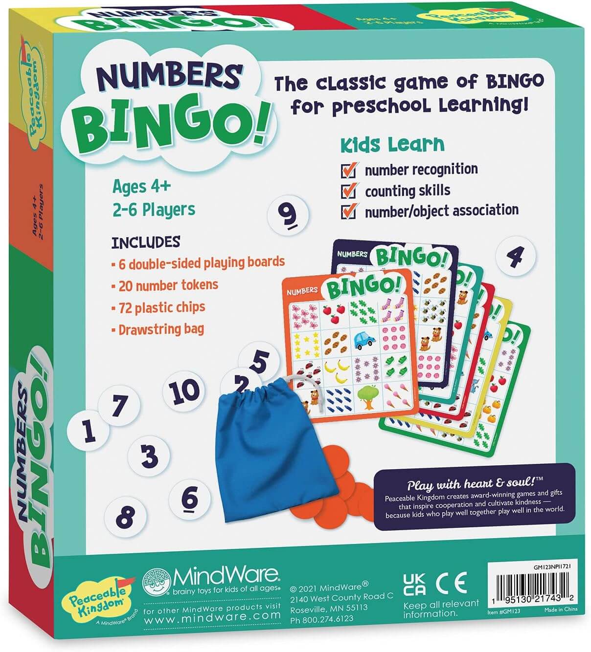 Peaceable Kingdom Numbers Bingo - Counting and Number Recognition Game