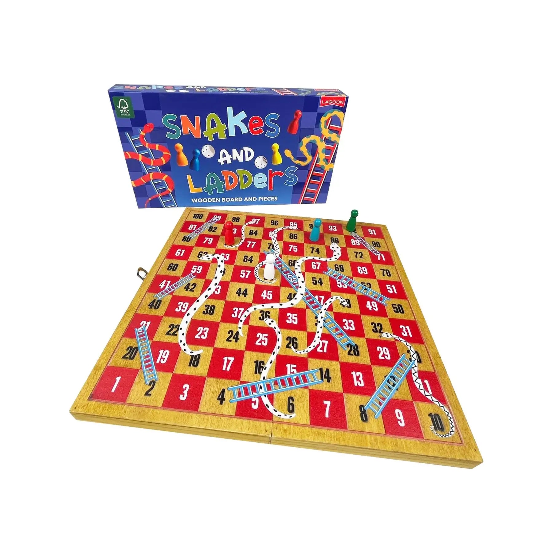 Snakes and Ladders - Wooden Board and Pieces