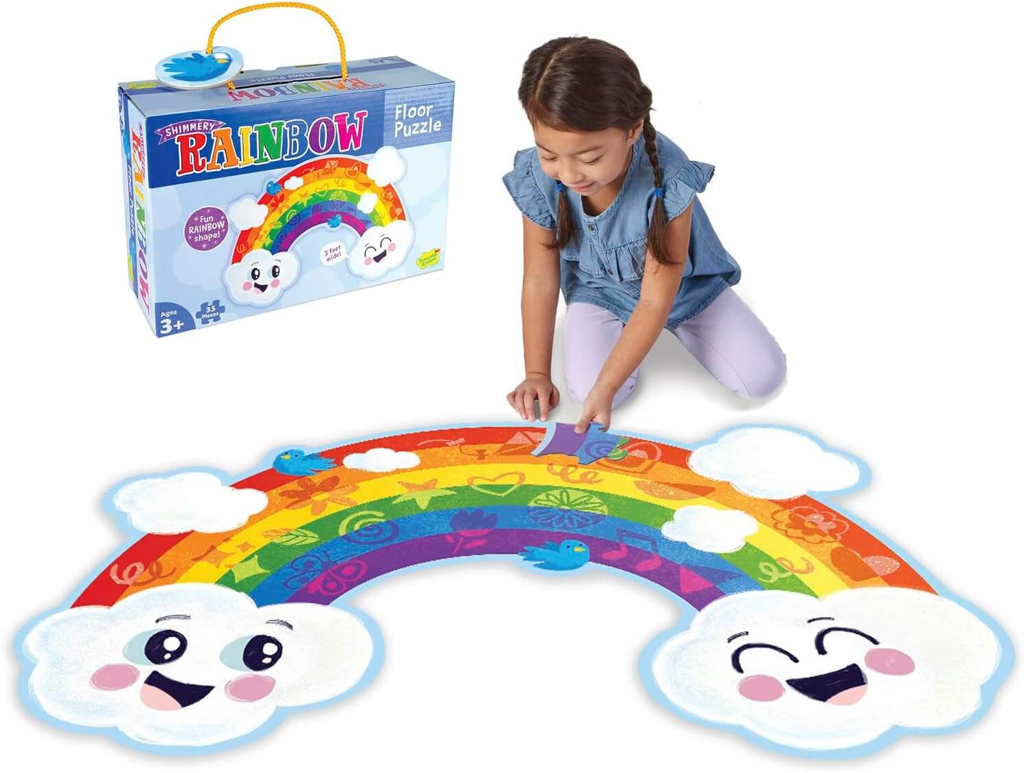 Peaceable Kingdom Shimmery Rainbow Floor Puzzle - 3 Feet Wide - 35 Pieces