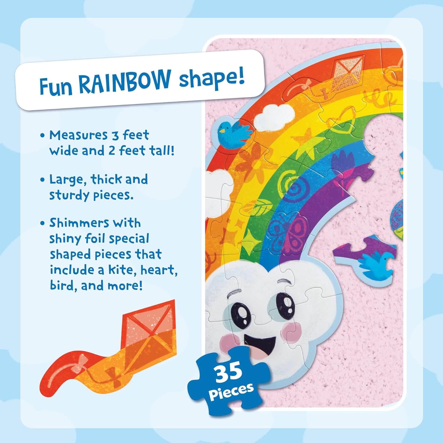 Peaceable Kingdom Shimmery Rainbow Floor Puzzle - 3 Feet Wide - 35 Pieces