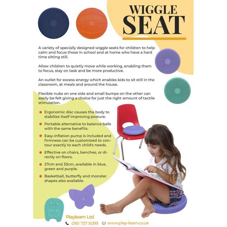 Wiggle Antimicrobial Seat Sensory Cushion – Blue 27cm – Flexible Alternative Seating – By Bouncyband