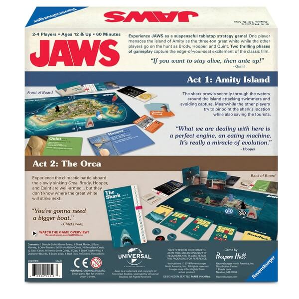 Jaws Board Game  Age 12 - Adult A Game of Strategy and Suspense Ravensburger