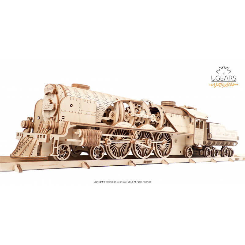 UGears V-Express Steam Train with Tender - Mechanical 3D Puzzle